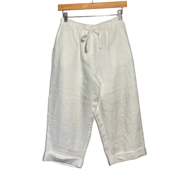 JM Collection Pants - JM Collection White Lined Linen Wide Leg‎ Pants, Size 6 Petite